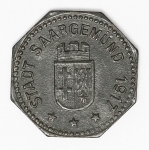 Numismática - Magnífica peça proveniente de coleção adquirida na Alemanha, fruto de anos de garimpo. Oportunidade - Notgeld.
5 Pfennig - 1917 - Saargemund - Perfeita