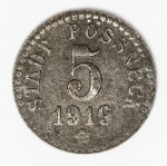 Numismática - Magnífica peça proveniente de coleção adquirida na Alemanha, fruto de anos de garimpo. Oportunidade - Notgeld.
5 Pfennig - Possneck - 1919