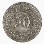 Numismática - Magnífica peça proveniente de coleção adquirida na Alemanha, fruto de anos de garimpo. Oportunidade - Notgeld.
50 Pfennig - Kriegsgefangen - Lager - ULM - Campo de Prisioneiros de Guerra de ULM