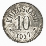 Numismática - Magnífica peça proveniente de coleção adquirida na Alemanha, fruto de anos de garimpo. Oportunidade - Notgeld.
10 Kriegsjahr - 1917 - `Ano da Guerra de 1917` - 1917