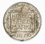 Numismática - Magnífica peça proveniente de coleção adquirida na Alemanha, fruto de anos de garimpo. Oportunidade - Notgeld.
Token - 1914-16 - Guerra - Jogo - Leopoldo da Baviera - Raríssima peça com o príncipe.