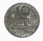 Numismática - Magnífica peça proveniente de coleção adquirida na Alemanha, fruto de anos de garimpo. Oportunidade - Notgeld.
10 Pfennig - 1918 - Kriegsmunze - Moeda de Guerra Radolfzell - Rara