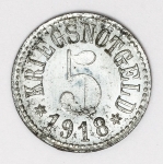 Numismática - Magnífica peça proveniente de coleção adquirida na Alemanha, fruto de anos de garimpo. Oportunidade - Notgeld.
5 Pfennig - 1918 - `Dinheiro de Guerra` - Ducado Saxe - Coburgo