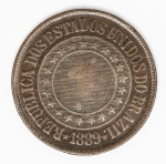 Numismática Brasil - 40 Réis em bronze - `A economia faz a prosperidade` 
1889 - Reverso levemente inclinado