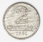 Numismática Brasil - 2 Cruzeiros - 1961 - Reverso Horizontal - V 283B
