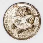 Numismática Brasil - 200 Réis 1867 - Prata - Com carimbo do divino