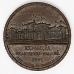 Numismática Brasil - Medalha Brasil - Império 1881 - Exposição Brasileira Alemã em Porto Alegre, Rio Grande do Sul - Magnífica peça em madeira com 40mm