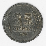 Numismática Holanda - 25 Cents, 1942 - Zinco