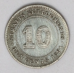 Numismática Straits Settlements - 10 Cents - 1891