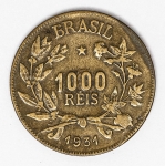 Numismática Brasil - 1000 Réis 1931 - Bronze alumínio