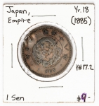 Numismática Japão - 1 Sen - 1885