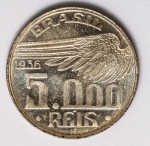 Numismática Brasil - 5000 Réis, 1936 - Santos Dumont - Brilho da cunhagem aparente