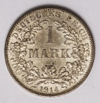 Numismática Alemanha - 1 Marco, 1914 - Prata - Letra A - KM - Prata 900 - 5,55g