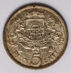 Numismática Letônia - 5 Lati, 1931 - KM 9 - Prata 25g