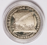 Numismática USA - Dollar, 1987 - 20 Anos da Constituição - KM 220, prata 900 - 26,73g - Flor de Cunho