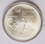 Numismática Canadá - 5 Dollars - prata, 1975 - Maratona, KM 98 - Prata 925