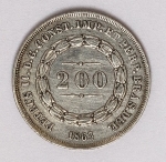 Numismática Brasil - 200 Réis - 3º Sistema - 2º Tipo, prata
1863