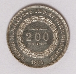 Numismática Brasil - 200 Réis - 3º Sistema - 2º Tipo, prata
1864