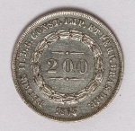 Numismática Brasil - 200 Réis - 3º Sistema - 2º Tipo, prata
1865 - Data emendada
