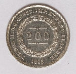 Numismática Brasil - 200 Réis - 3º Sistema - 2º Tipo, prata
1865 - Data emendada