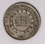 Numismática Brasil - 200 Réis - 3º Sistema - 2º Tipo, prata
1867