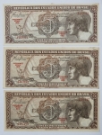 Numismática Brasil - 3 Cédulas de 5 Cruzeiros - Índio - Séries diferentes