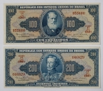 Numismática Brasil - 2 Cédulas - 100 e 200 Cruzeiros