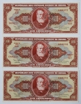 Numismática Brasil - 3 Cédulas de 10 centavos seriadas C117 com erro `Minstro`