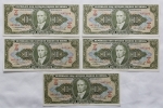 Numismática Brasil - 5 Cédulas de 10 Cruzeiros Seriadas C077 - Perfeitas