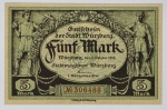 Numismática Alemanha - Cédula do Pós Guerra e Inflacionário. Fez parte de importante coleção europeia.
Vale ressaltar que será apregoada individualmente. Não catalogamos as peças mas aconselhamos para maiores informações Deutsches Notgeld de Anton Geiger, 1918-21 e 1914-15 de Hans Jurg
Grande oportunidade para possibilidade de peças inéditas, raras e belas. Aconselhamos análise apurada!!
5 Marcos - 1918 - Wurzburg