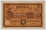 Numismática Alemanha - Cédula do Pós Guerra e Inflacionário. Fez parte de importante coleção europeia.
Vale ressaltar que será apregoada individualmente. Não catalogamos as peças mas aconselhamos para maiores informações Deutsches Notgeld de Anton Geiger, 1918-21 e 1914-15 de Hans Jurg
Grande oportunidade para possibilidade de peças inéditas, raras e belas. Aconselhamos análise apurada!!
20 Marcos, 1919 - Bera