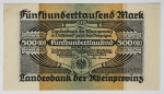 Numismática Alemanha - Cédula do Pós Guerra e Inflacionário. Fez parte de importante coleção europeia.
Vale ressaltar que será apregoada individualmente. Não catalogamos as peças mas aconselhamos para maiores informações Deutsches Notgeld de Anton Geiger, 1918-21 e 1914-15 de Hans Jurg
Grande oportunidade para possibilidade de peças inéditas, raras e belas. Aconselhamos análise apurada!!
500.000 Francos - 1923 - Rheinprovinz