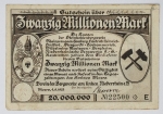 Numismática Alemanha - Cédula do Pós Guerra e Inflacionário. Fez parte de importante coleção europeia.
Vale ressaltar que será apregoada individualmente. Não catalogamos as peças mas aconselhamos para maiores informações Deutsches Notgeld de Anton Geiger, 1918-21 e 1914-15 de Hans Jurg
Grande oportunidade para possibilidade de peças inéditas, raras e belas. Aconselhamos análise apurada!!
20 Milhões de Marcos - Moers, 1923 - 