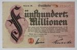 Numismática Alemanha - Cédula do Pós Guerra e Inflacionário. Fez parte de importante coleção europeia.
Vale ressaltar que será apregoada individualmente. Não catalogamos as peças mas aconselhamos para maiores informações Deutsches Notgeld de Anton Geiger, 1918-21 e 1914-15 de Hans Jurg
Grande oportunidade para possibilidade de peças inéditas, raras e belas. Aconselhamos análise apurada!!
500 Milhões de Marcos, Bonn - 1923