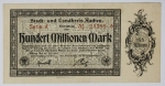 Numismática Alemanha - Cédula do Pós Guerra e Inflacionário. Fez parte de importante coleção europeia.
Vale ressaltar que será apregoada individualmente. Não catalogamos as peças mas aconselhamos para maiores informações Deutsches Notgeld de Anton Geiger, 1918-21 e 1914-15 de Hans Jurg
Grande oportunidade para possibilidade de peças inéditas, raras e belas. Aconselhamos análise apurada!!
100 Milhões de Marcos - Aachen, 1923