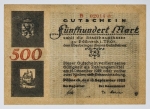 Numismática Alemanha - Cédula do Pós Guerra e Inflacionário. Fez parte de importante coleção europeia.
Vale ressaltar que será apregoada individualmente. Não catalogamos as peças mas aconselhamos para maiores informações Deutsches Notgeld de Anton Geiger, 1918-21 e 1914-15 de Hans Jurg
Grande oportunidade para possibilidade de peças inéditas, raras e belas. Aconselhamos análise apurada!!
500 Marcos, 1922 - Pöbneck - 1922 - Em grosso papel, aparentemente encerado - Cidade muito pequena com atualmente 12.000 habitantes.