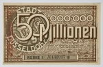 Numismática Alemanha - Cédula do Pós Guerra e Inflacionário. Fez parte de importante coleção europeia.
Vale ressaltar que será apregoada individualmente. Não catalogamos as peças mas aconselhamos para maiores informações Deutsches Notgeld de Anton Geiger, 1918-21 e 1914-15 de Hans Jurg
Grande oportunidade para possibilidade de peças inéditas, raras e belas. Aconselhamos análise apurada!!
50 Milhões de Marcos, 1923 - Düsseldorf