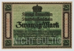 Numismática Alemanha - Cédula do Pós Guerra e Inflacionário. Fez parte de importante coleção europeia.
Vale ressaltar que será apregoada individualmente. Não catalogamos as peças mas aconselhamos para maiores informações Deutsches Notgeld de Anton Geiger, 1918-21 e 1914-15 de Hans Jurg
Grande oportunidade para possibilidade de peças inéditas, raras e belas. Aconselhamos análise apurada!!
20 Marcos, 1918 - Micro perfurada `Nicht Gültig` - Não válido - Possivelmente resgatada - Perfeita - Brunsvique