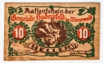Numismática Áustria - Notgeld de madeira, 1920 - Raridade - Cédula do período inflacionário - Notgelds de Madeira foram criadas em regiões com abundância dessa material, combinando economia e divulgação da cultura local com designs colecionáveis até os dias de hoje. Oportunidade! - 10 Heller, 1920