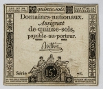 França - Cédula Domaines Nationaux - Assignat de 15 Sols - 1792