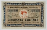 França - Notgeld de Cinquenta Centimes de Troyes - Flor de estampa, anos 20 - Século XX