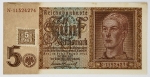Alemanha - Cédula nazista de 1942 - 5 Reichsmark - Aproveitada para circular no pós guerra - Com selo 5 - 1948 - Item não promove ou glorifica violência ou intolerância racial. Está à venda apenas para fins de preservação da memória histórica. Organização do leilão não faz apologia a quaisquer movimentos políticos ou ideológicos, e repudia qualquer ideologia de cunho racista.

