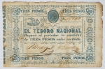 Paraguai - 3 pesos - Emitida pelo Tesouro Nacional durante a Guerra do Paraguai com o Brasil