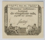 França - Domaines Nationaux - Assignat de Cinquant Sol - Perfeito estado de conservação - 1793