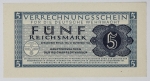 Alemanha - 2ª Guerra - 5 Reichsmark para o exército alemão, 1944 - Rara peça em raríssimo estado de conservação - Item não promove ou glorifica violência ou intolerância racial. Está à venda apenas para fins de preservação da memória histórica. Organização do leilão não faz apologia a quaisquer movimentos políticos ou ideológicos, e repudia qualquer ideologia de cunho racista.
