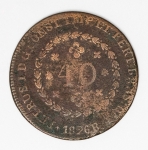 Numismática Brasil - 40 Réis, 1826 B Bahia - Possui anotação do antigo proprietário: `Coroa da Bahia - Letra monetária B emendada, raro` - Aconselhamos análise apurada. Peça para estudo.