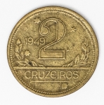 Numismática Brasil - 2 Cruzeiros, 1949 - Mapa duplo - Variante clássica