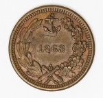 Numismática USA - 1863 - Token Guerra Civil - Altíssima cotação US$250,00 - 19mm e 2,95g