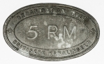 Militaria - II Guerra - Organisation Todt Britische Kanalinseln - 5 Reichsmark - 65x40mm - 17,4g - Copy de raríssima ficha. Item não promove ou glorifica violência ou intolerância racial. Está à venda apenas para fins de preservação da memória histórica. Organização do leilão não faz apologia a quaisquer movimentos políticos ou ideológicos, e repudia qualquer ideologia de cunho racista.
