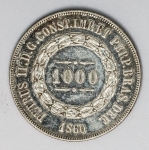 Numismática Brasil - 3º Sistema monetário - 1000 Réis - 2º tipo - Retirada de coleção - Prata - 1860